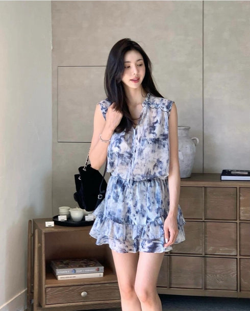 Ladies Tie Dye Ruffle Mini Dresses
